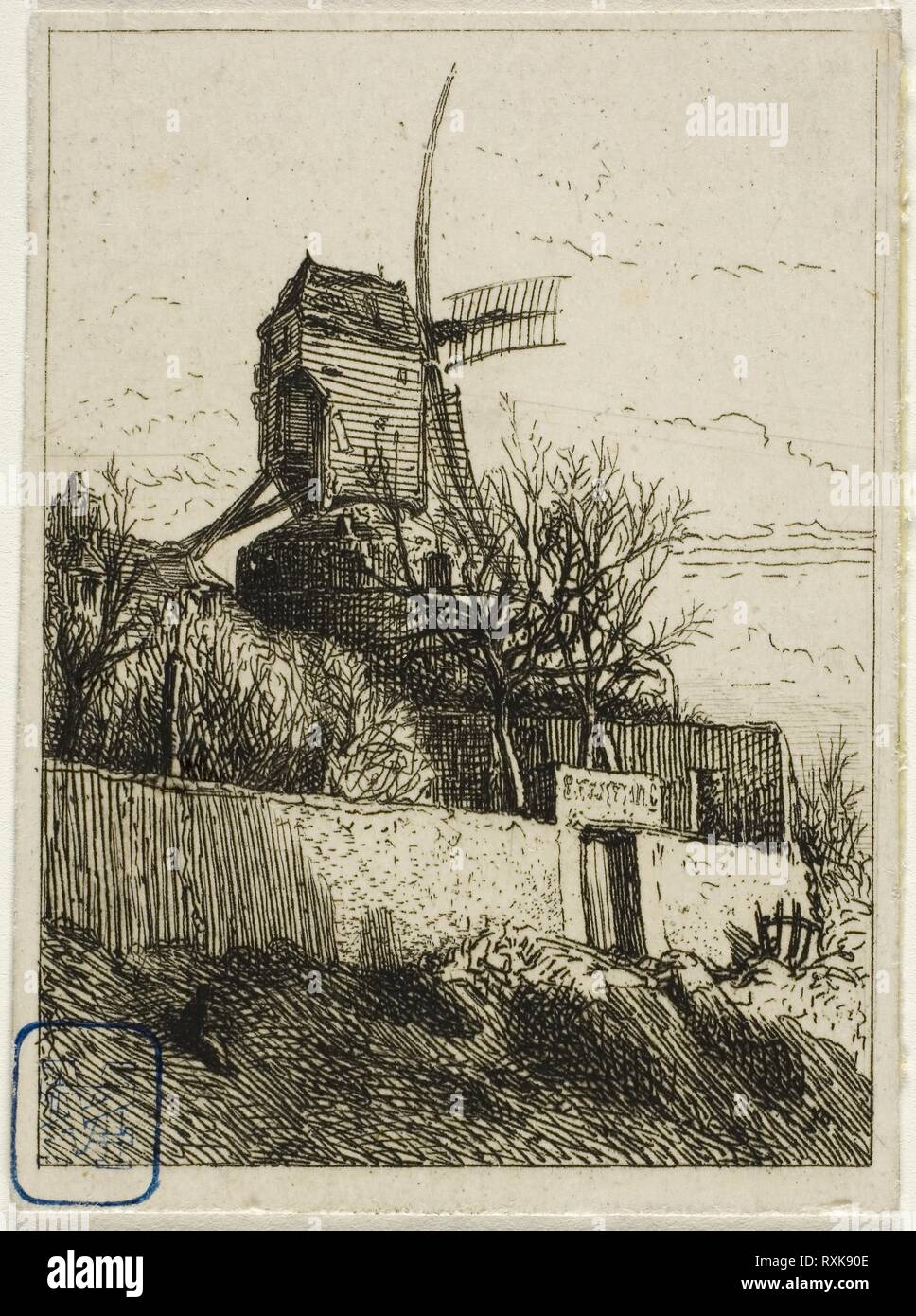 Little Mill at Montmartre. Charles Émile Jacque; French, 1813-1894. Date: 1842. Dimensions: 63 × 46 mm (image); 67 × 49 mm (sheet). Etching on ivory wove paper. Origin: France. Museum: The Chicago Art Institute. Stock Photo