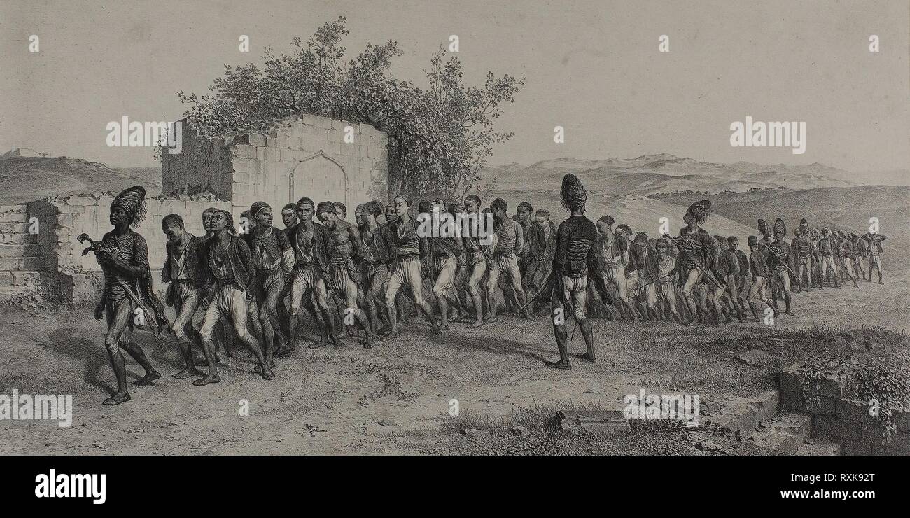Turkish Recruits Near Smyrna, November 10, 1837. Denis Auguste Marie Raffet (French, 1804-1860); printed by Auguste Bry (French, 19th century); published by Chez Gihaut Frères (French, 19th century). Date: 1847. Dimensions: 213 × 425 mm (image); 215 × 426 mm (primary support); 338 × 543 mm (secondary support); 338 × 543 mm (tertiary support). Lithograph in black on ivory chine laid down on buff wove paper laid down on ivory card. Origin: France. Museum: The Chicago Art Institute. Stock Photo