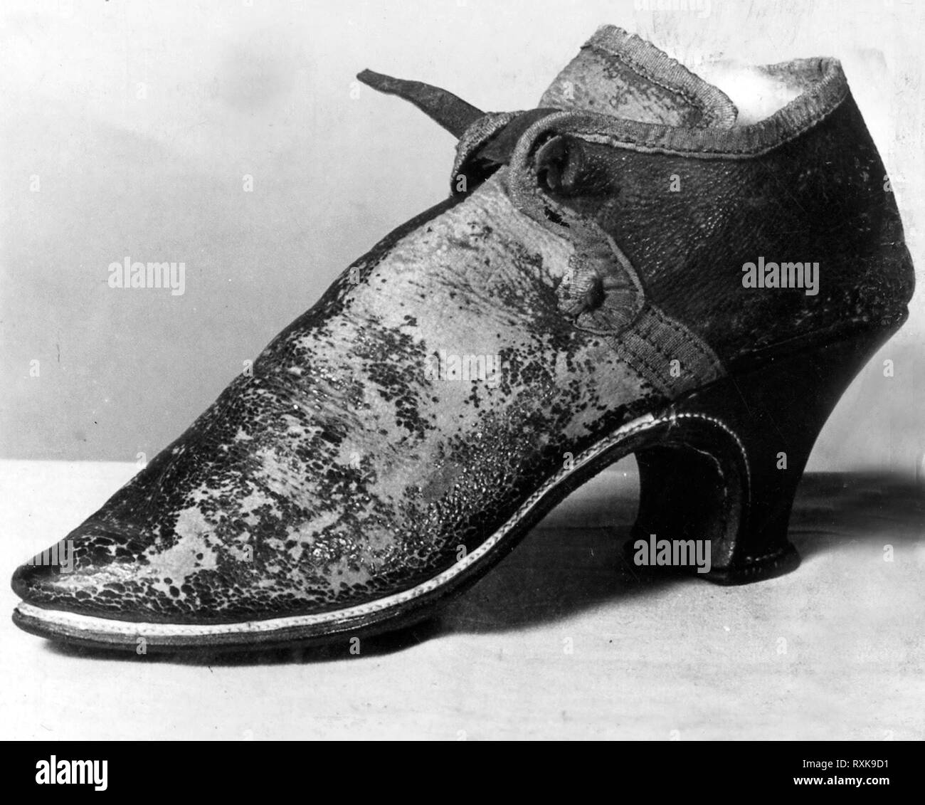 Woman's Shoe. England. Date: 1801-1825. Dimensions: . Leather. Origin: England. Museum: The Chicago Art Institute. Stock Photo