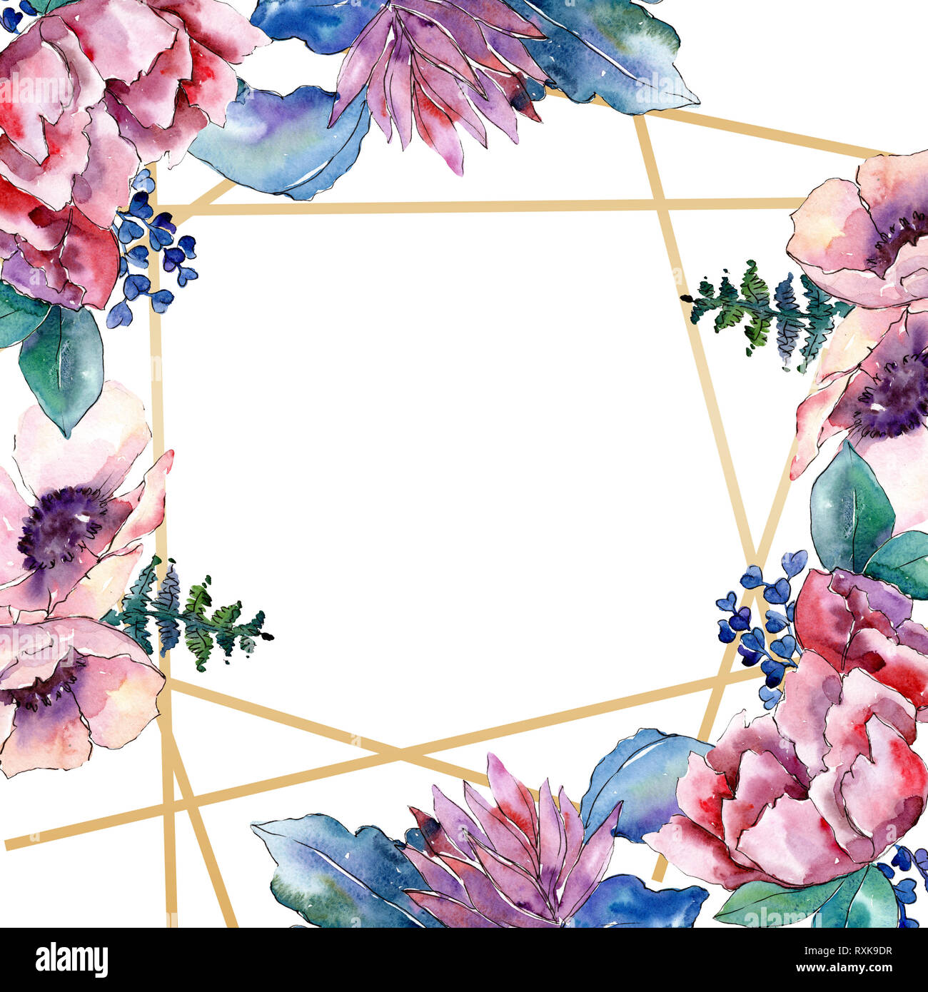 Purple bouquet floral botanical flower. Watercolor background
