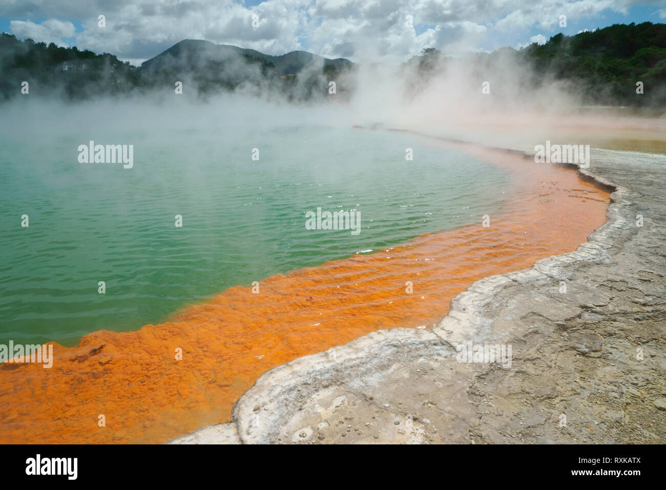 Champagne Pool 1, Geothermal hot springs located in Waiotapu, North Island of New Zealand. Stock Photo