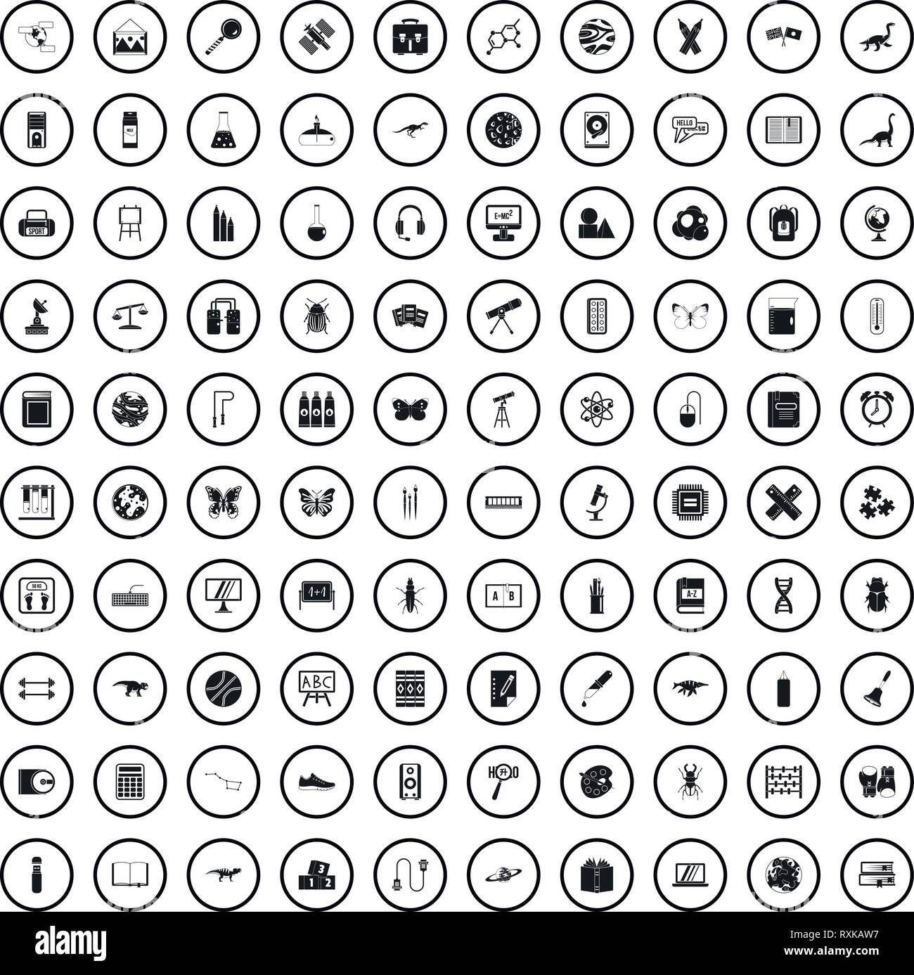 100 teaching materials icons set, simple style  Stock Vector