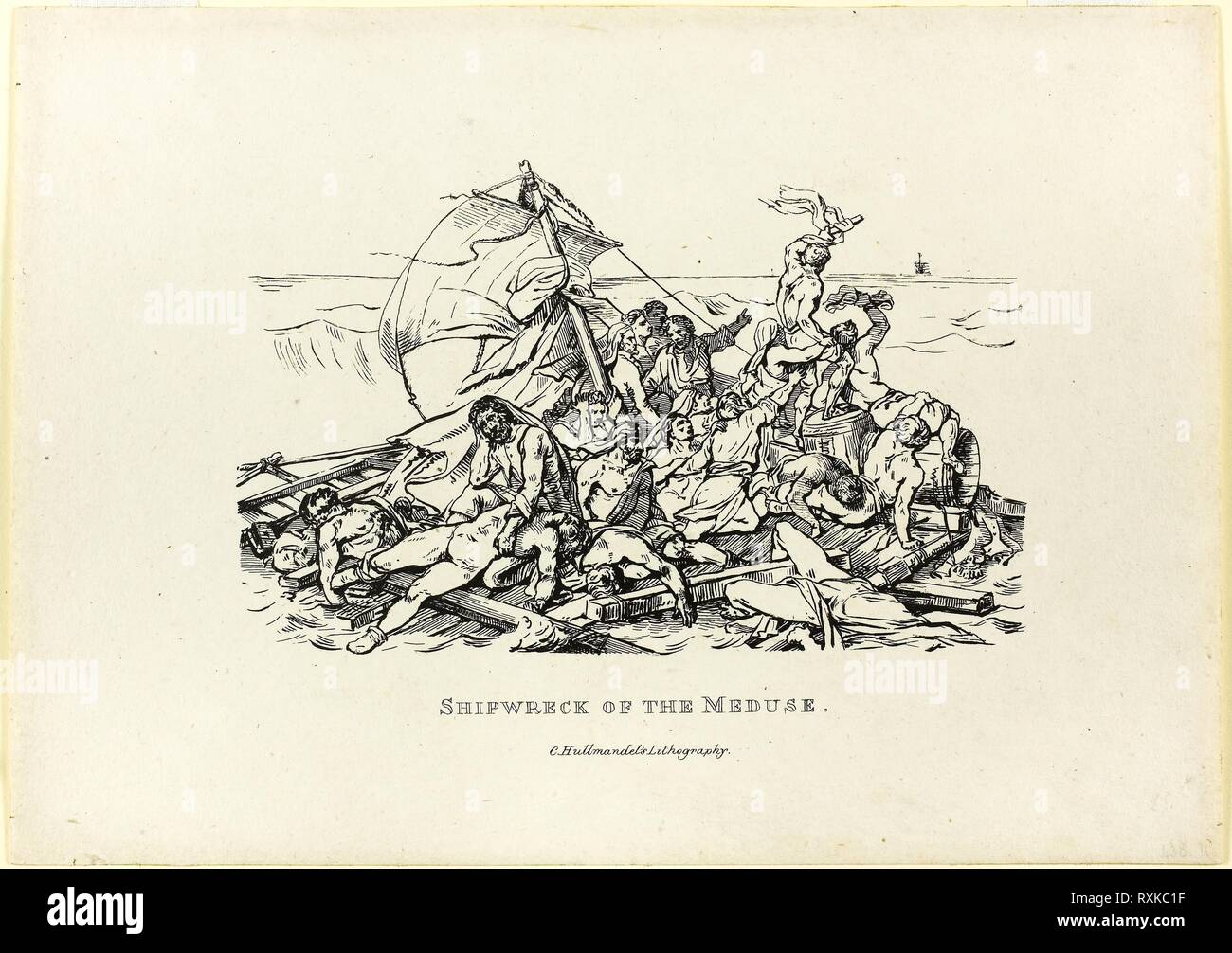Shipwreck of the Medusa. Jean Louis André Théodore Géricault (French, 1791-1824) and Nicolas Toussaint Charlet (French, 1792-1845); printed by Charles Joseph Hullmandel (German and English, 1789-1850). Date: 1820. Dimensions: 100 × 159 mm (image); 174 × 244 mm (sheet). Pen lithograph in black on ivory wove paper. Origin: France. Museum: The Chicago Art Institute. Author: Jean Louis André Théodore Géricault. Théodore Gericault and Nicolas-Toussaint Charlet. Stock Photo