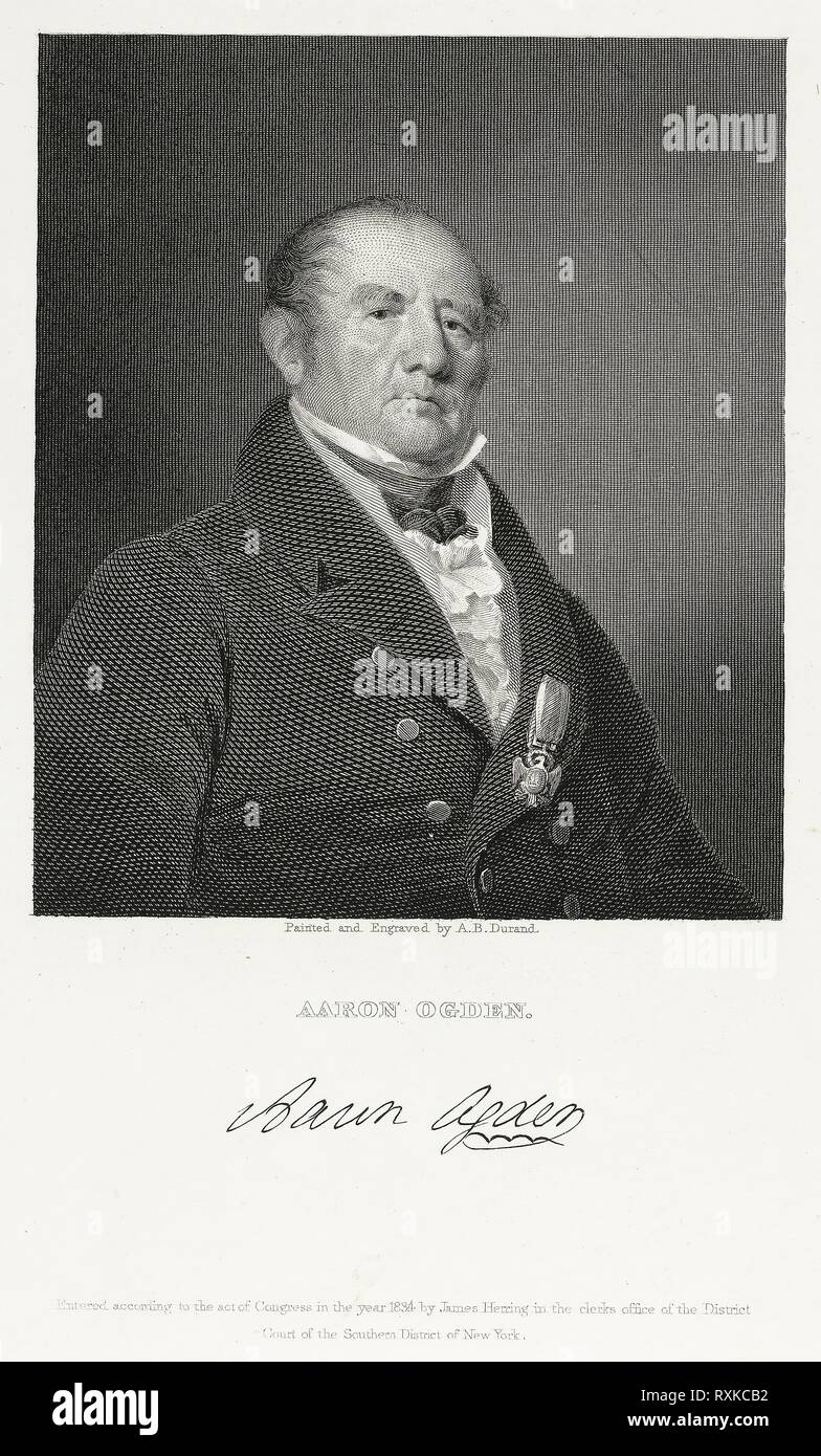 Aaron Ogden. Asher Brown Durand; American, 1796-1886. Date: 1834. Dimensions: 102 x 91 mm (plate); 256 x 176 mm (sheet). Engraving on ivory wove paper. Origin: United States. Museum: The Chicago Art Institute. Stock Photo