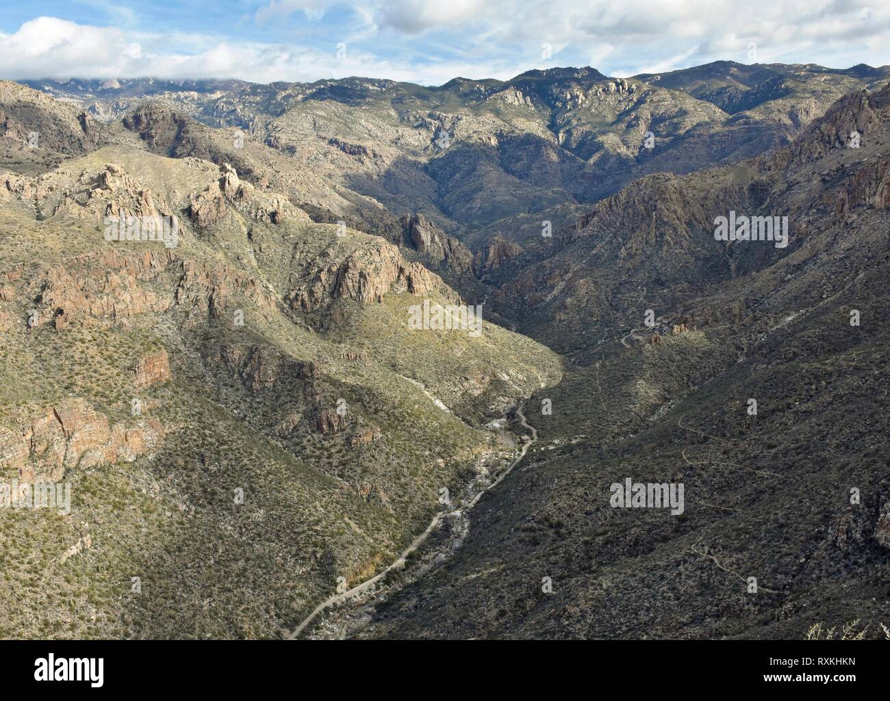 Aerial view of Sabino Canyon in Tucson, Arizona. Stock Photo