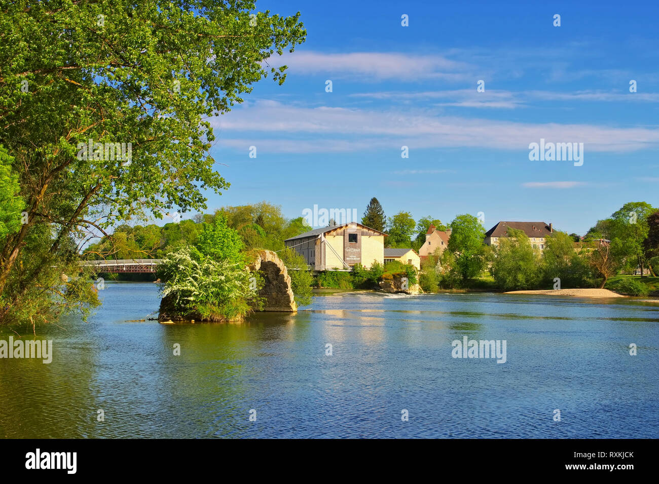 Dole old roman bridge and river Doubs, France Stock Photo