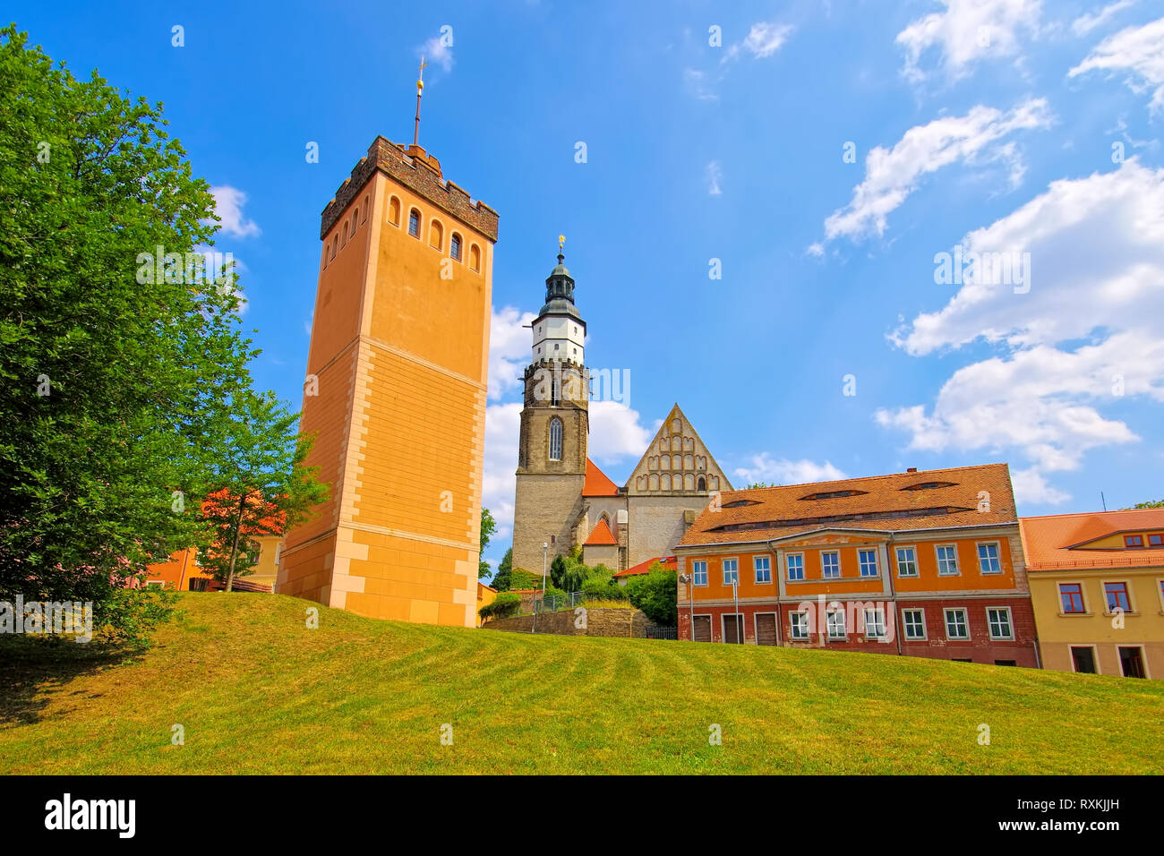 Kamenz red tower and church, Saxony in Germany Stock Photo
