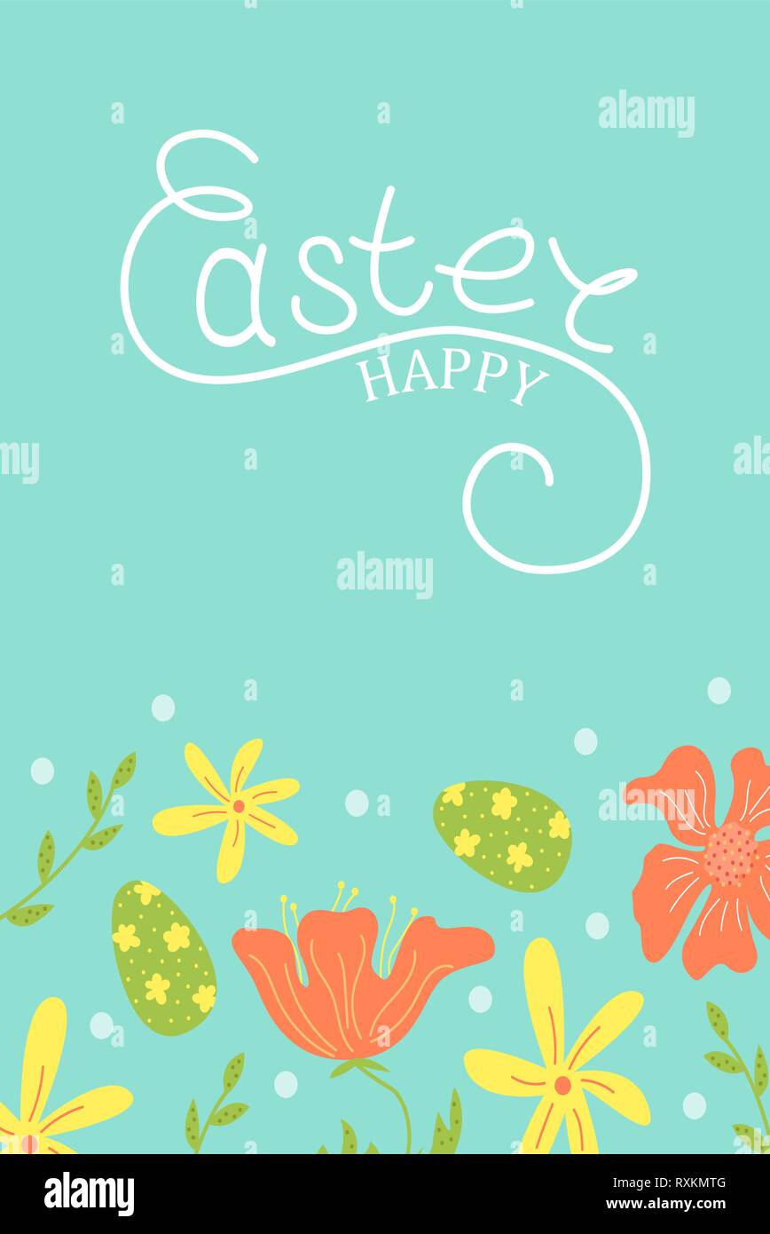 Cute vector Easter card. Easter eggs, spring holiday. Greeting card. Happy easter. Stock Vector
