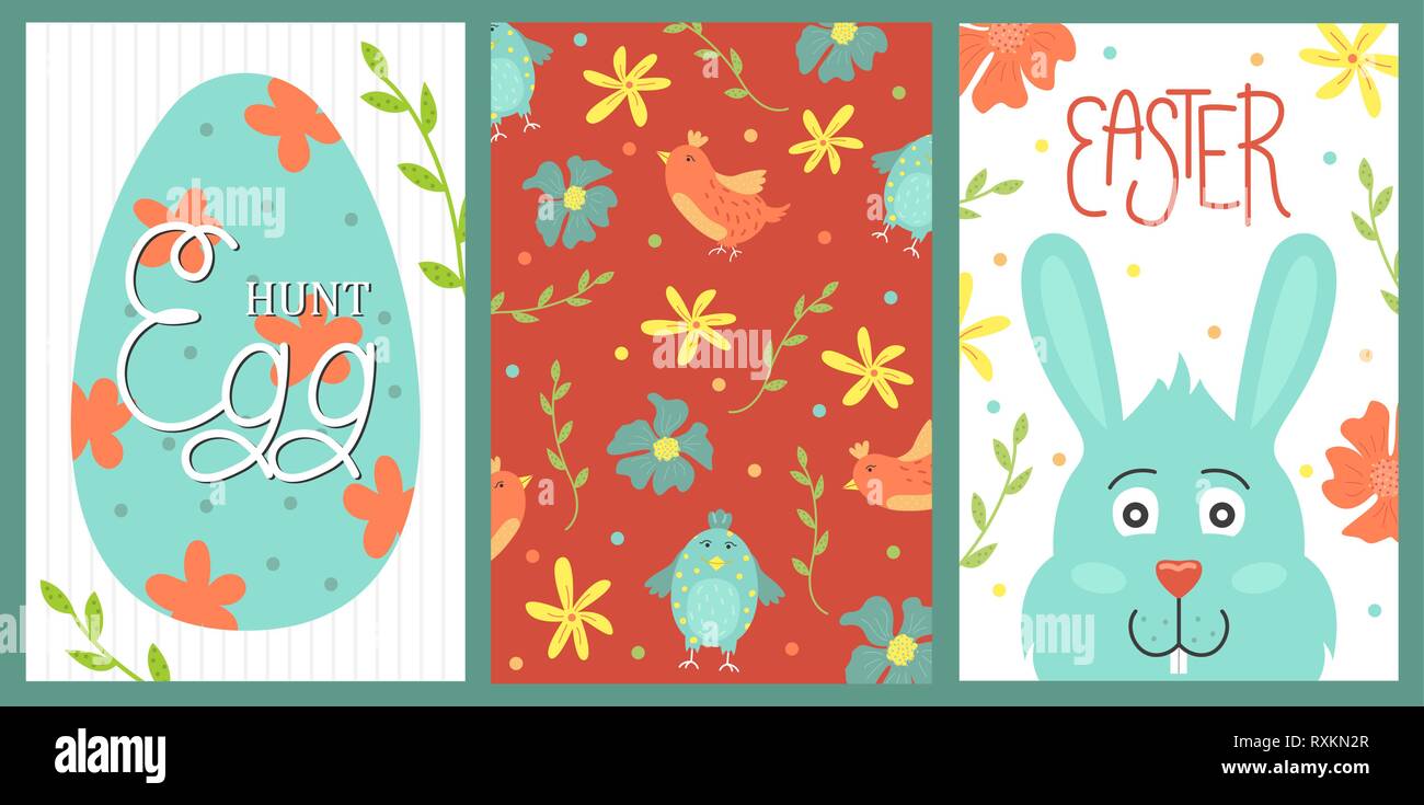 Set of cute vector Easter card. Easter eggs, spring holiday. Greeting card Stock Vector