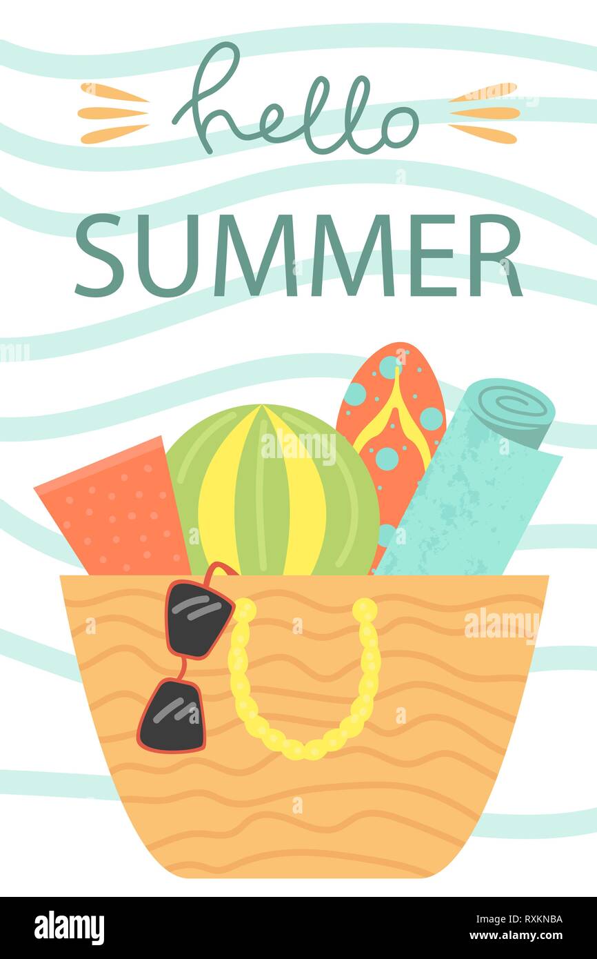 Set of 3 posters of summertime. Vector design concept for summer. Hello summer. Stock Vector