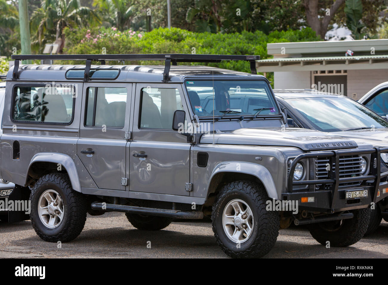 Grey 4 door Land rover 110 defender parked in Sydney,Australia Stock Photo  - Alamy