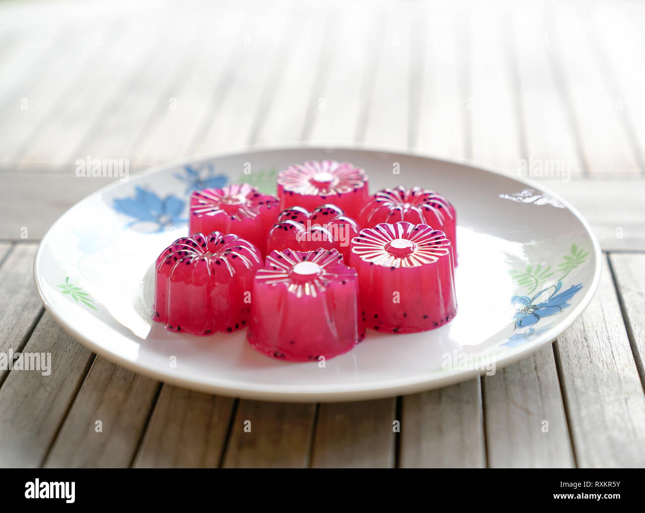 Dragon fruit (red) agar agar (Jelly) sweet dessert served in multiple