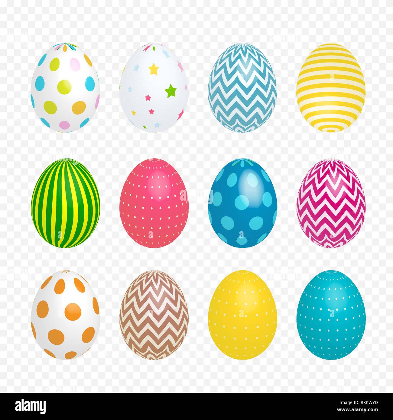 Beautiful painted eggs for Easter on transparent background. Vector Illustration EPS10 Stock Vector
