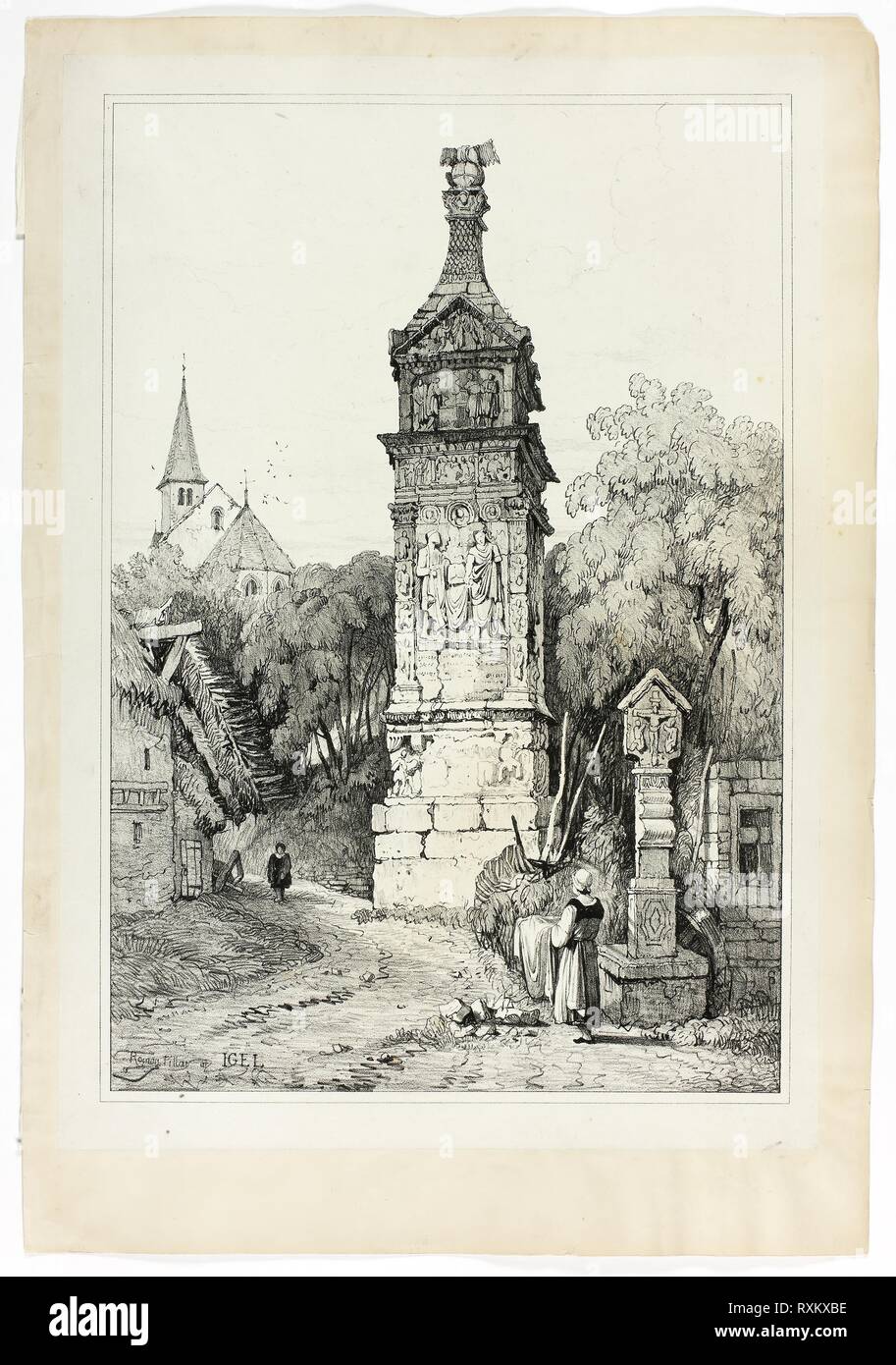 Roman Pillar at Igel. Samuel Prout (English, 1783-1852); probably printed by Charles Joseph Hullmandel (English, 1789-1850); probably published by Rudolph Ackermann (English, 1764-1834). Date: 1833. Dimensions: 290 × 425 mm (image); 310 × 445 mm (primary support); 345 × 500 mm (secondary support). Lithograph in black on grayish-ivory chine, laid down on ivory wove paper. Origin: England. Museum: The Chicago Art Institute. Stock Photo