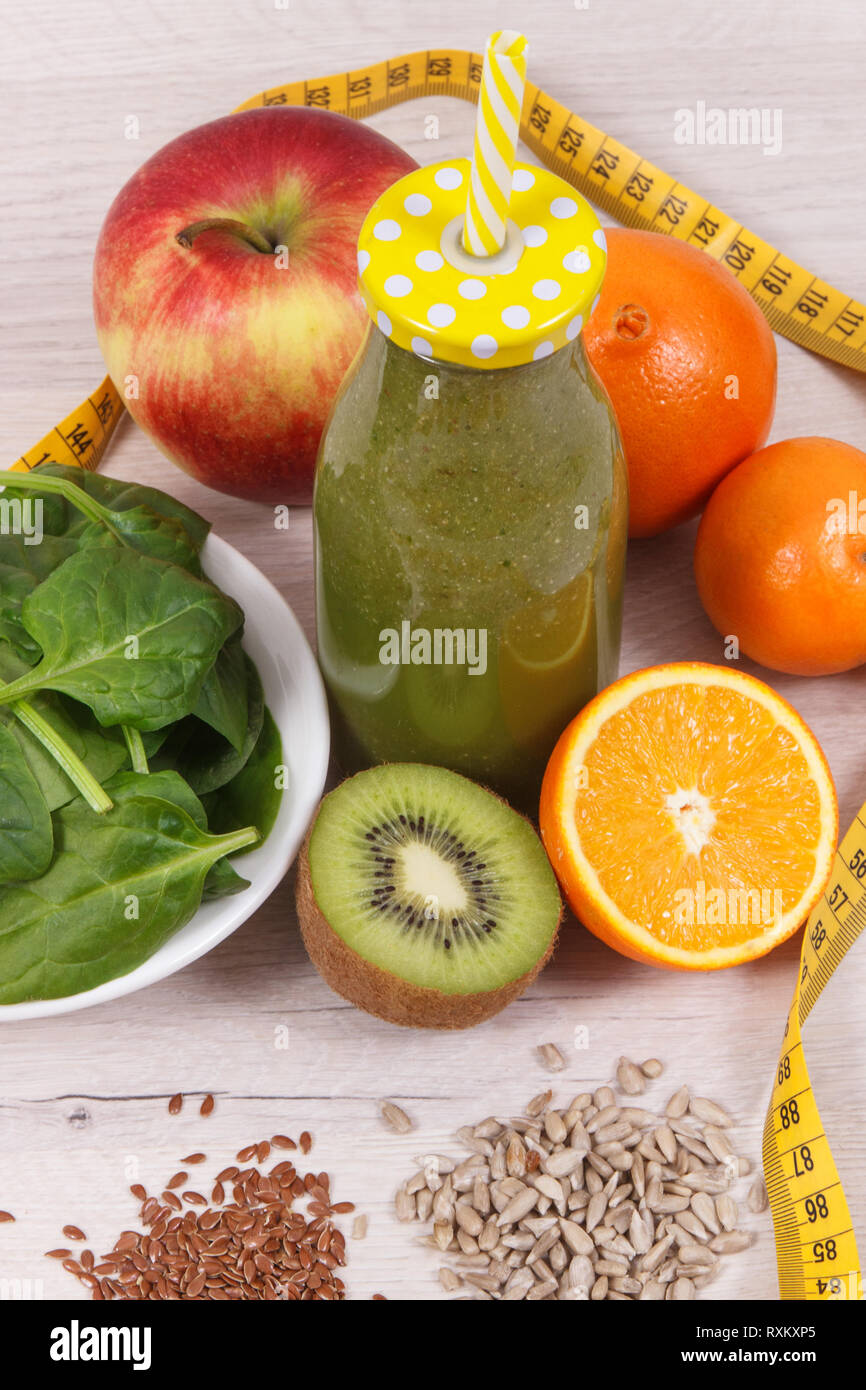 Freshly blended nutritious coctail from fruits and vegetables as healthy dessert containing