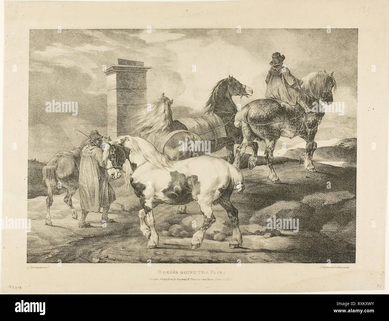 Horses Going to a Fair, plate 3 from Various Subjects Drawn from Life on Stone. Jean Louis André Théodore Géricault (French, 1791-1824); printed by Charles Joseph Hullmandel (German and English, 1789-1850); published by Rodwell and Martin. Date: 1821. Dimensions: 254 × 356 mm (image); 318 × 418 mm (sheet). Lithograph in black on buff wove paper. Origin: France. Museum: The Chicago Art Institute. Stock Photo