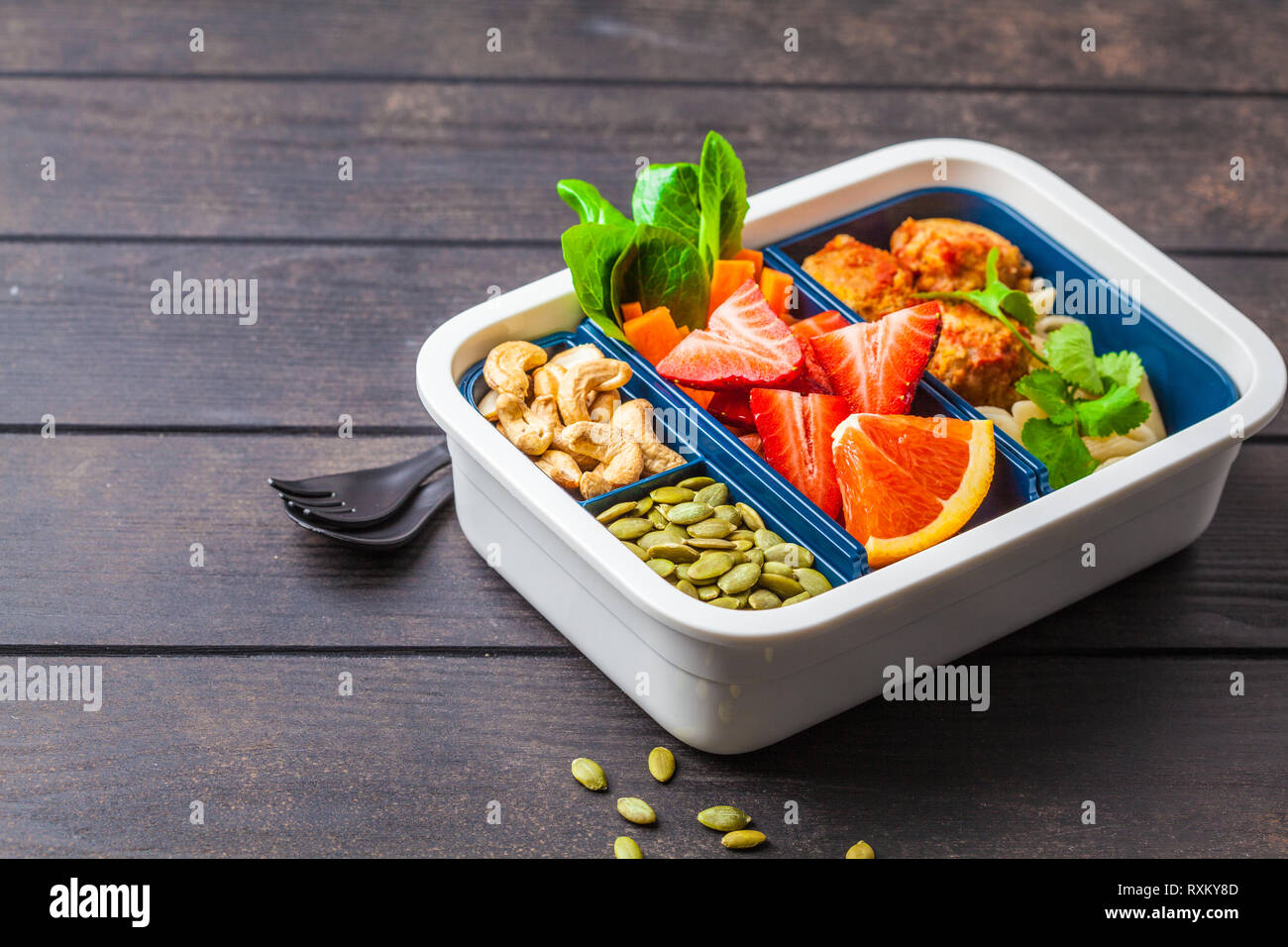 Healthy food lunch box. Healthy meal prep containers with beans