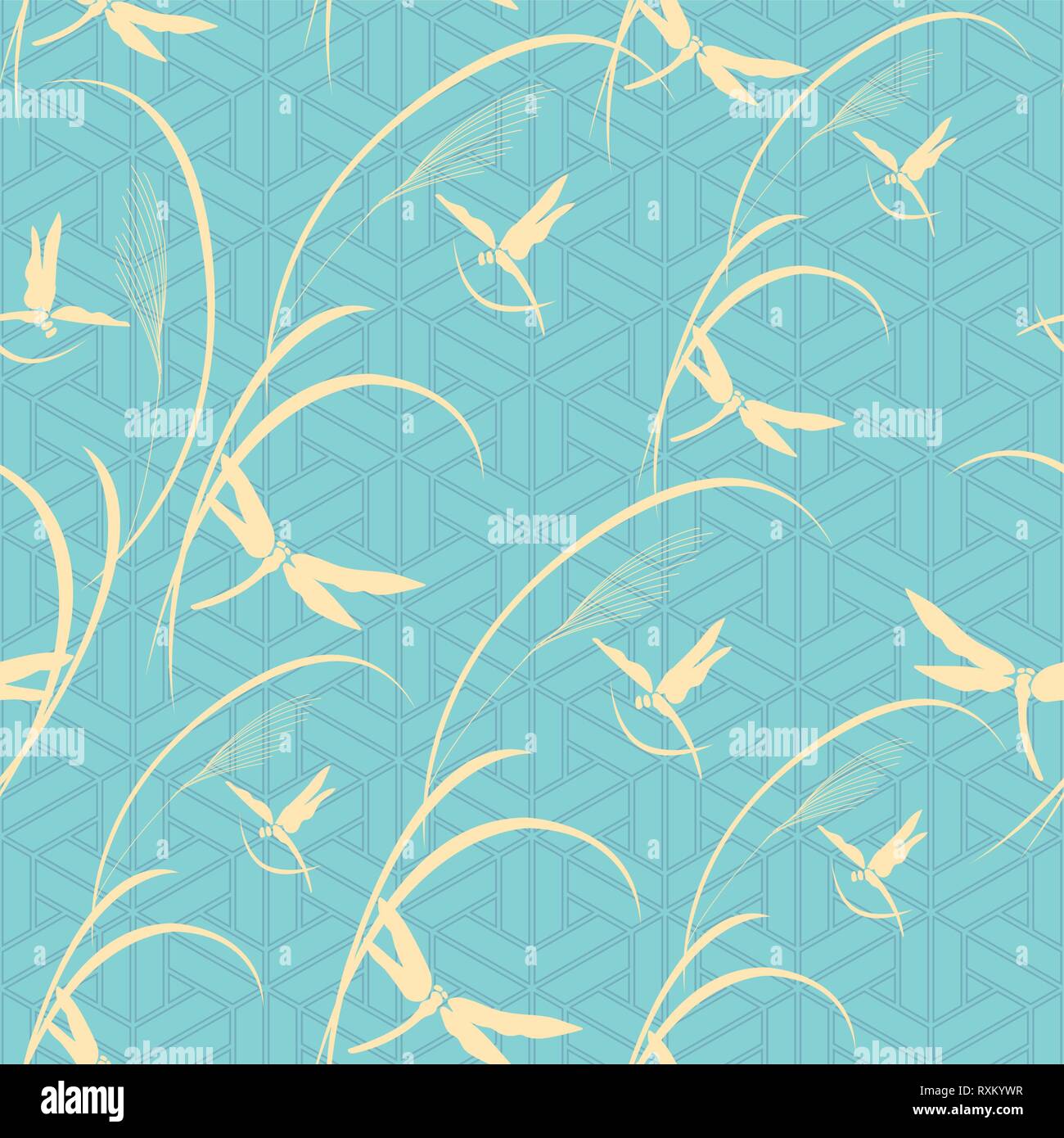 Dragonfly elements with Geometric line background. Japanese pattern vector. Stock Vector