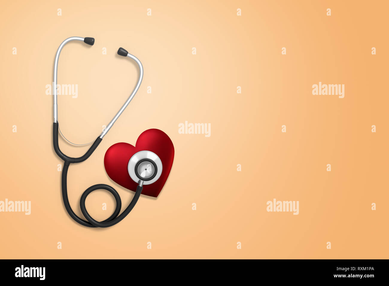 3d rendering of stethoscope with red heart on beige background Stock ...