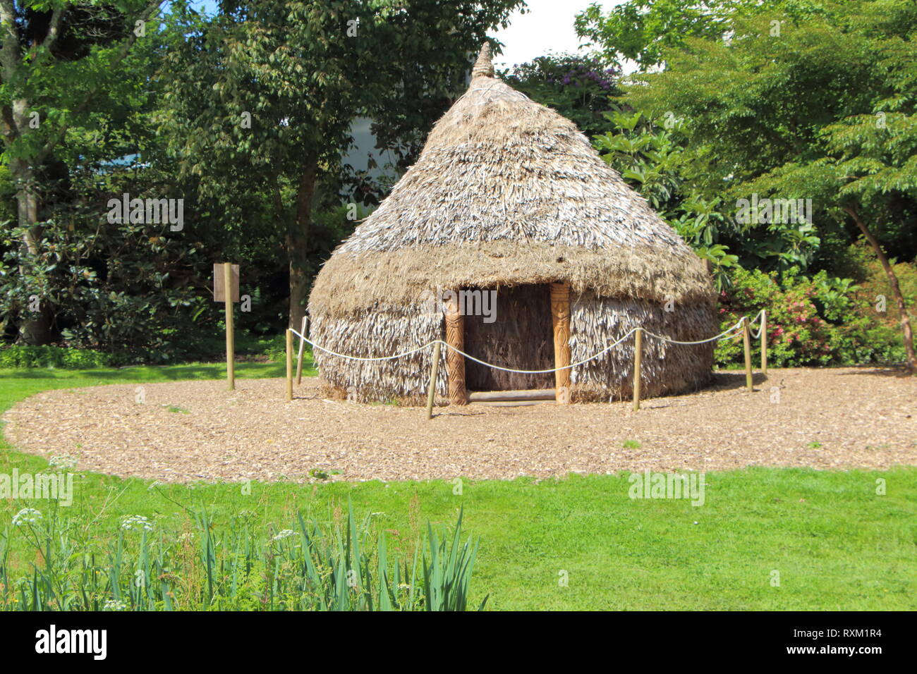 Traditional Polynesian hut as decoration in a park Stock Photo