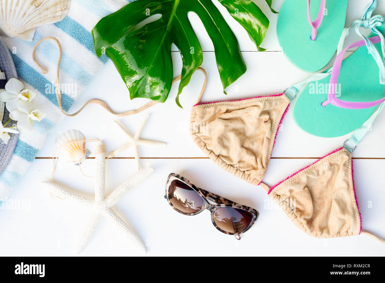 Summer flat lay scenery with swimsuit Stock Photo Alamy