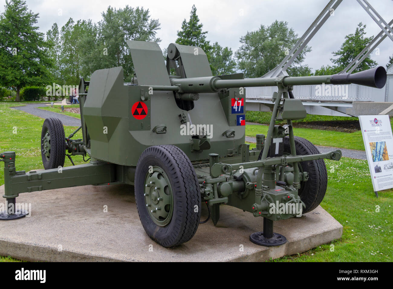 A Bofors 40mm light anti-aircraft gun on display at the Pegasus Museum in Normandy, France. Stock Photo