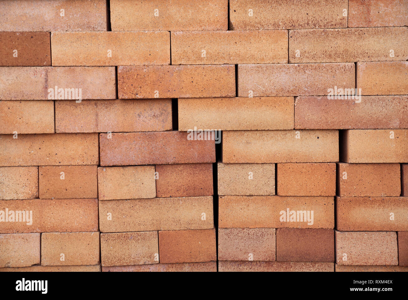Red Brick Block Construction Equipment, Building Walls Stock Photo