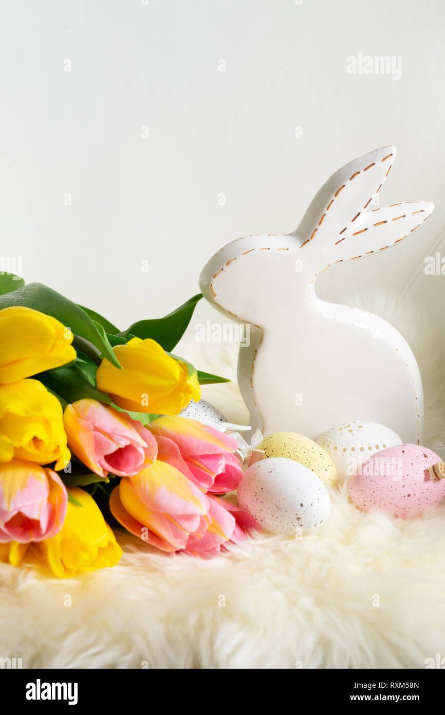 Easter scene with colored eggs Stock Photo - Alamy