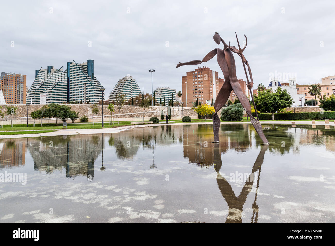 Sculpture of Neptune in Turia garden a in the city of arts and science