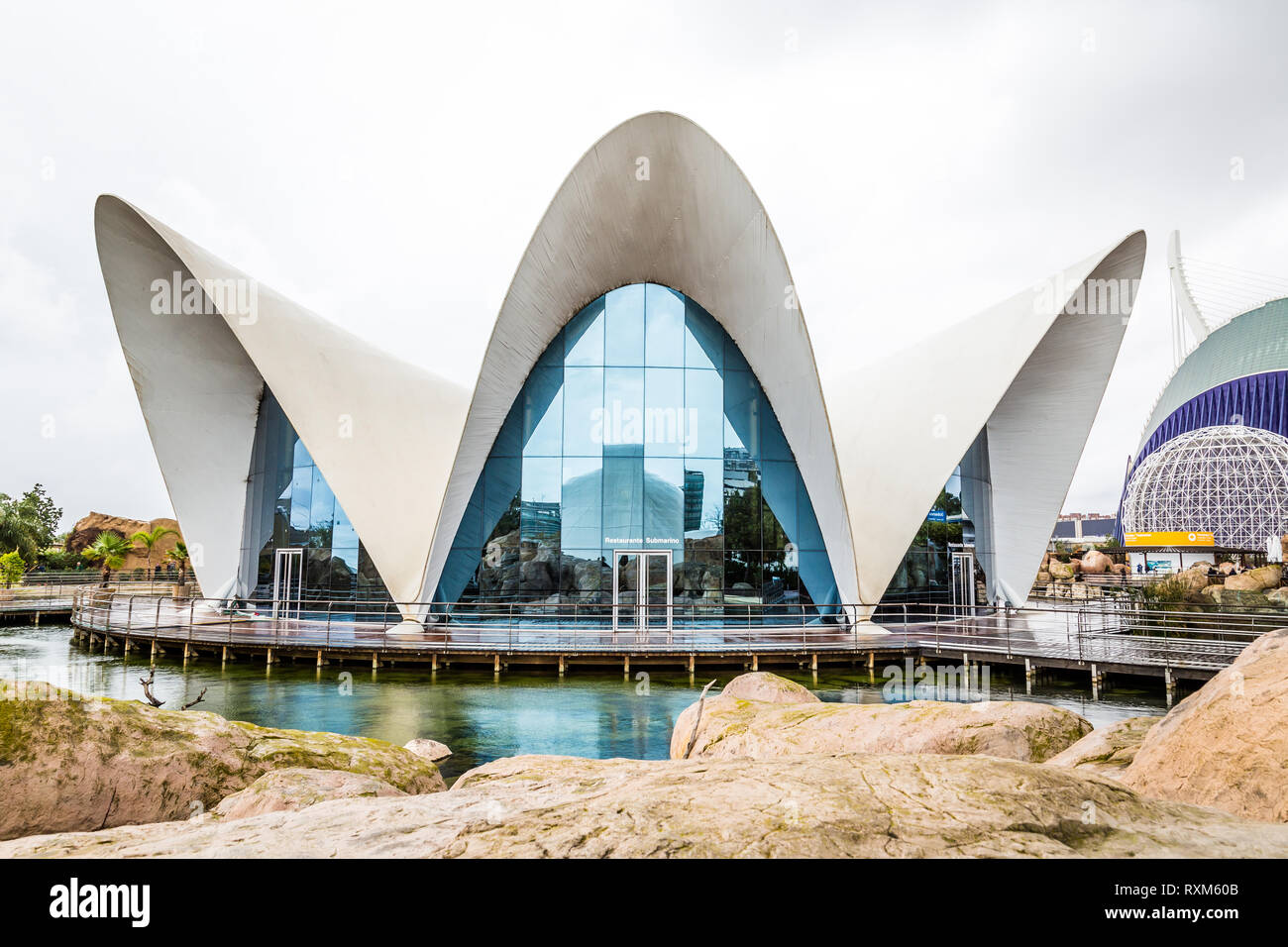 Valencia, Spain - December 04, 2016: Main building of Oceanographic, a sea life  center in Valencia, Spain Stock Photo