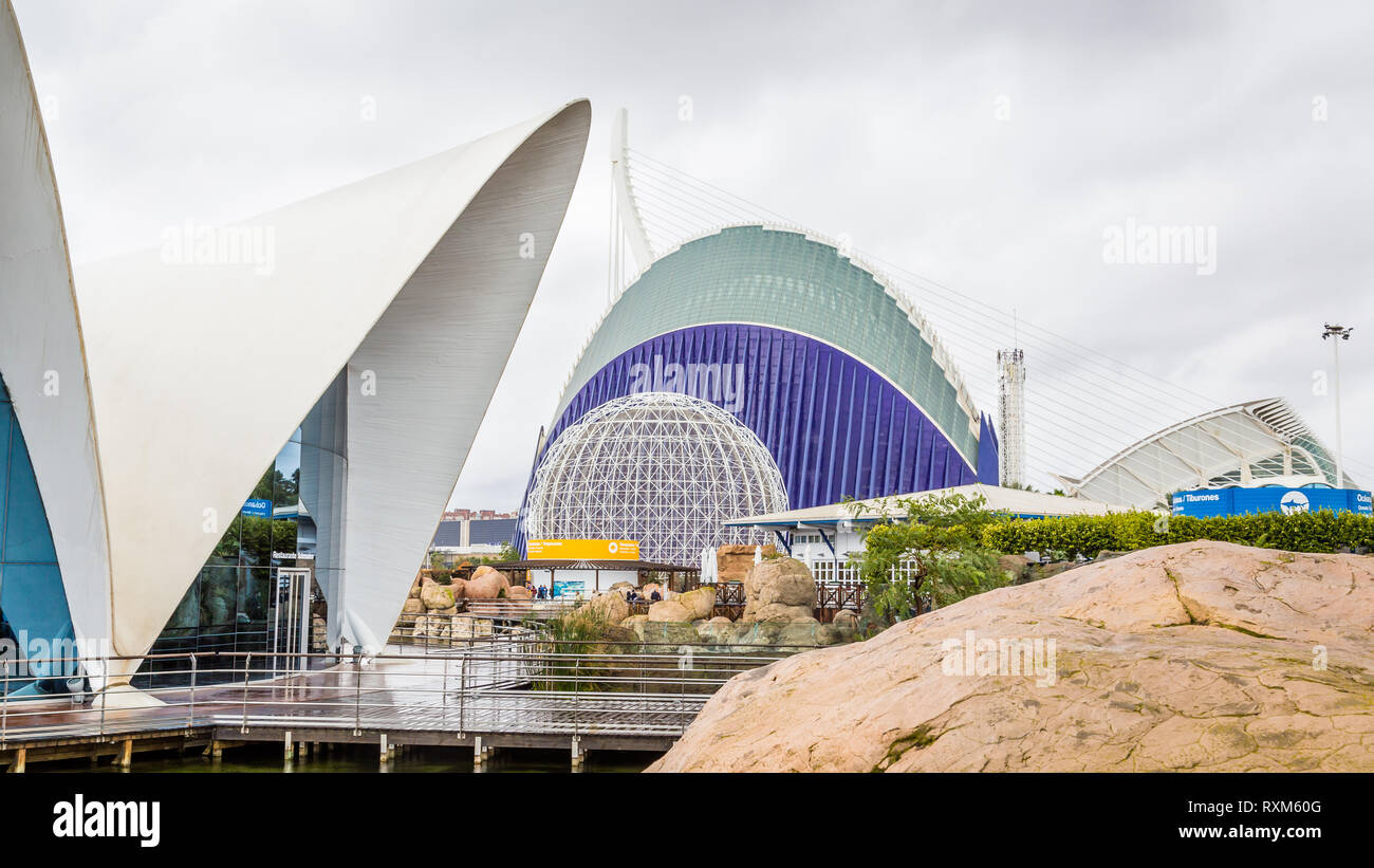 Valencia, Spain - December 04, 2016: Main building of Oceanographic, a sea life  center in Valencia, Spain Stock Photo