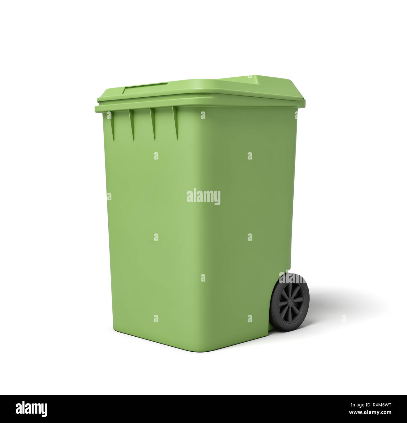 3d rendering of a light-green trash can isolated on white background. Stock Photo