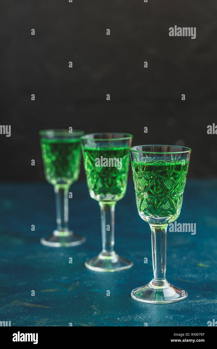 Traditional italian or czech liqueur or bitter with fennel. Three