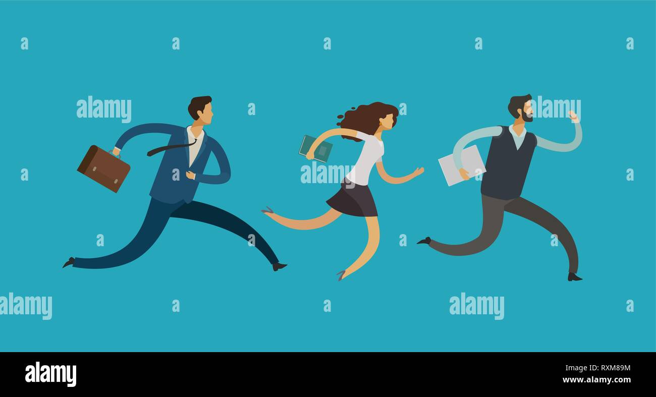 Business people run. Deadline, competition concept. Vector illustration Stock Vector