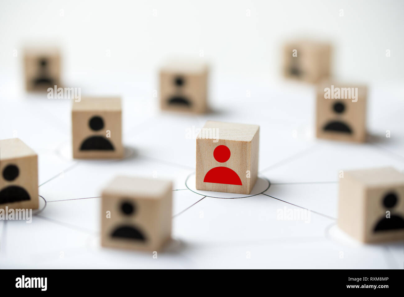 Social media network concept using icon people wooden cube block Stock Photo