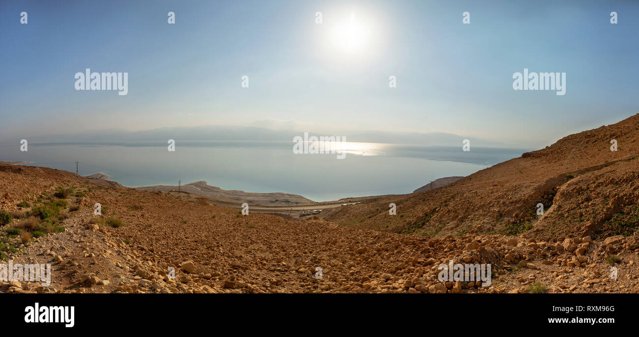 panorama of the desert and the dead sea in Israel Stock Photo