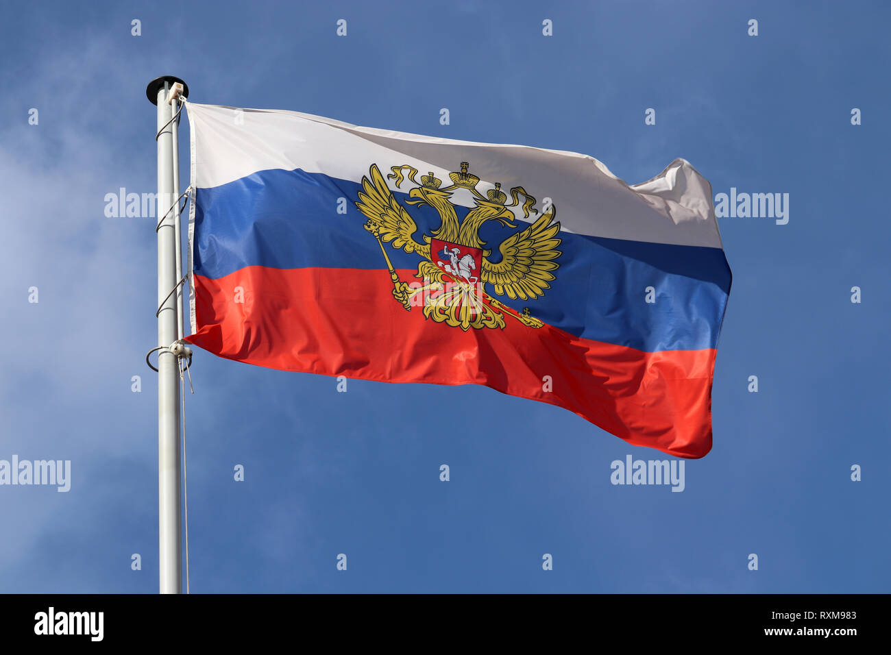 Russian flag with Coat of arms of Russia. Kremlin presidential Coat of arms  of Russia, 3d rendering. Russian eagle. Russian Presidential National embl  Stock Photo - Alamy