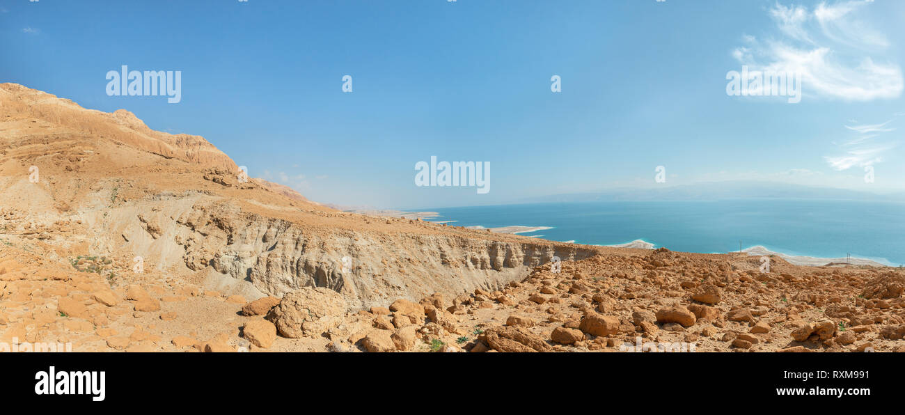 panorama of the desert and the dead sea in Israel Stock Photo