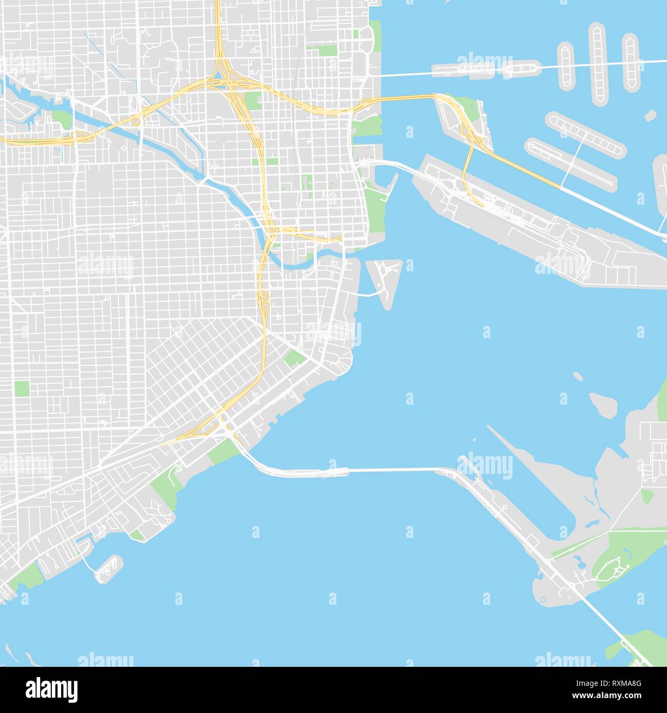 Downtown vector map of Miami, United States. This printable map of 
