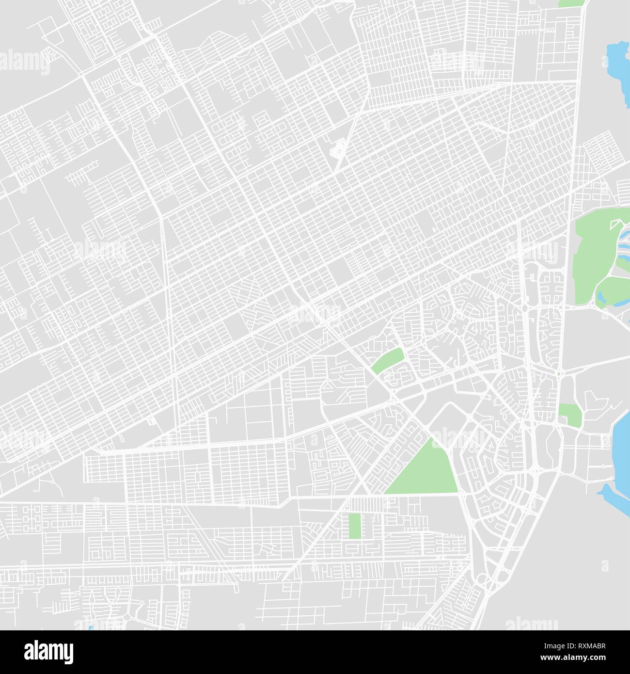 Downtown vector map of Cancún, Mexico. This printable map of Cancún contains lines and classic colored shapes for land mass, parks, water, major and m Stock Vector