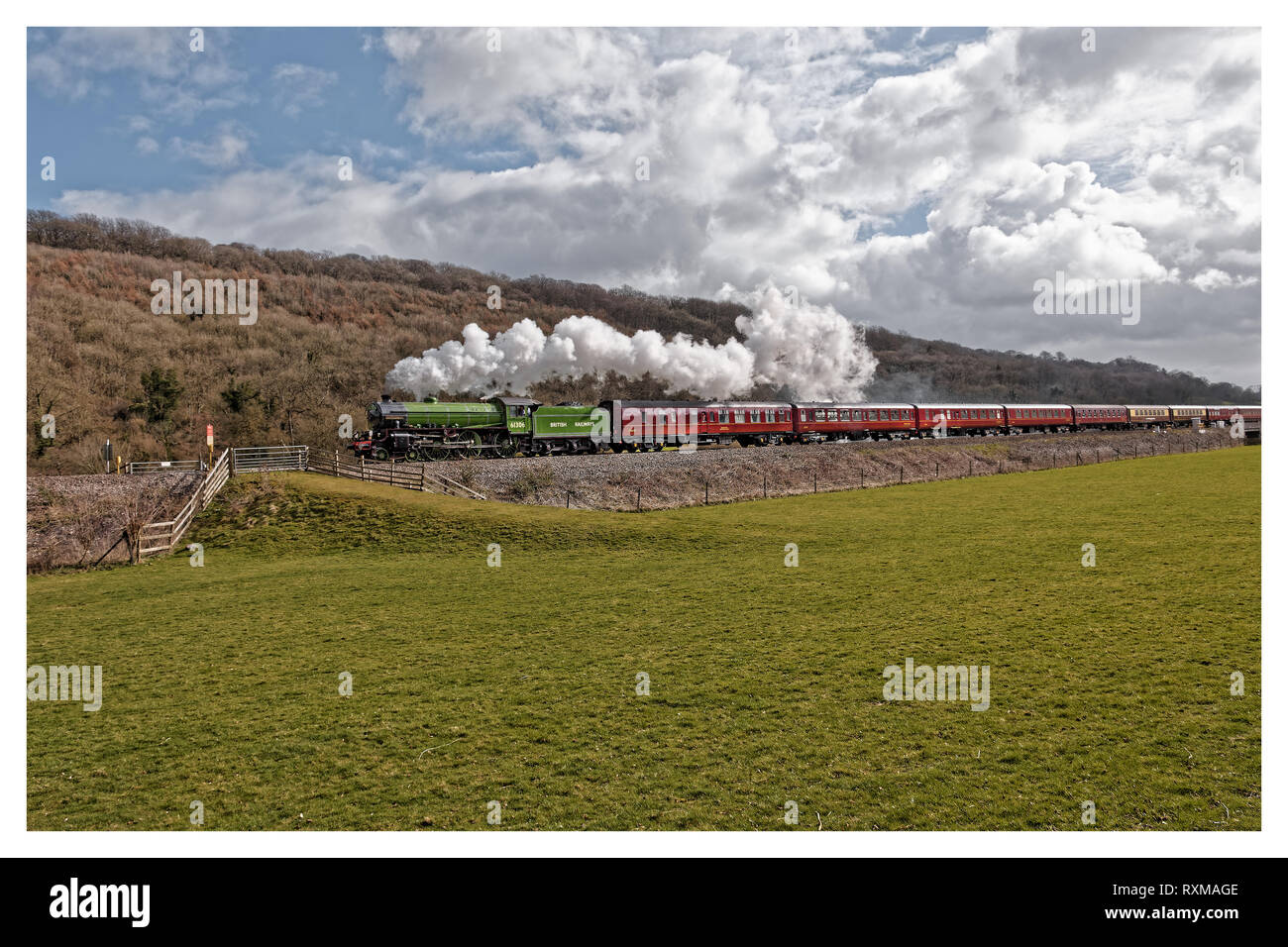 Mayflower steam train in the spring sunshine Stock Photo