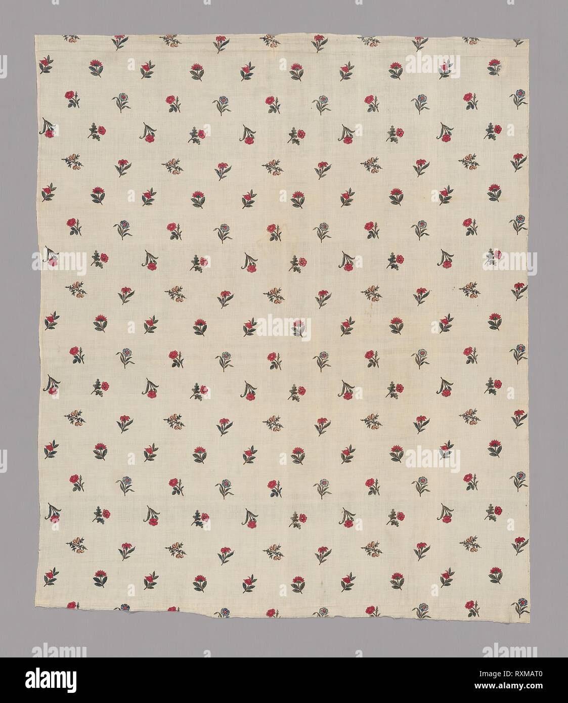 Panel (Dress Fabric). France, Jouy-en-Josas. Date: 1775-1795. Dimensions: 104.1 × 88.1 cm (41 × 34 3/4 in.)  Repeat: 22.3 cm (8 7/8 in.). Cotton, plain weave; block printed. Origin: France. Museum: The Chicago Art Institute. Stock Photo
