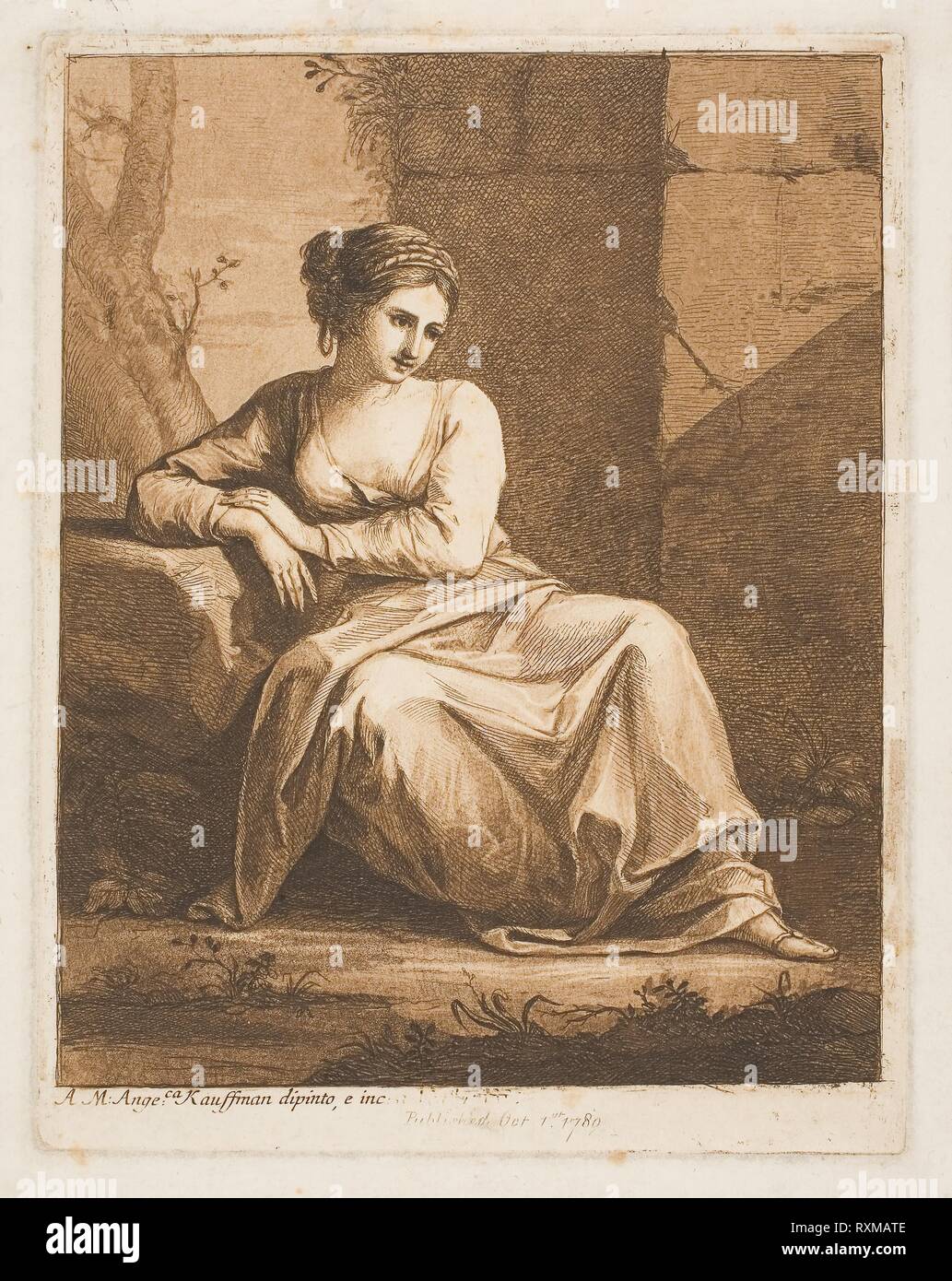 The Muse. Angelica Kauffmann; Swiss, 1741-1807. Date: 1766. Dimensions: 195 x 155 mm (image); 215 x 165 mm (plate); 235 x 185 mm (sheet). Etching with aquatint, on ivory laid paper. Origin: Switzerland. Museum: The Chicago Art Institute. Stock Photo