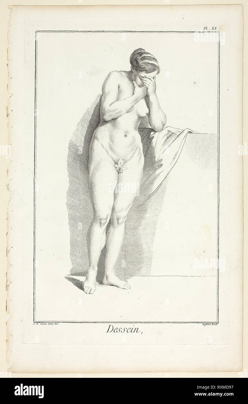 Design: Figure from Encyclopédie. A. J. Defehrt (French, active 18th century); after Charles-Nicholas Cochin, the younger (French, 1715-1790); published by André le Breton (French, 1708-1779), Michel-Antoine David (French, c. 1707-1769), Laurent Durand (French, 1712-1763), and Antoine-Claude Briasson (French, 1700-1775). Date: 1762-1777. Dimensions: 320 × 206 mm (image); 355 × 225 mm (plate); 400 × 260 mm (sheet). Etching, with engraving, on cream laid paper. Origin: France. Museum: The Chicago Art Institute. Stock Photo