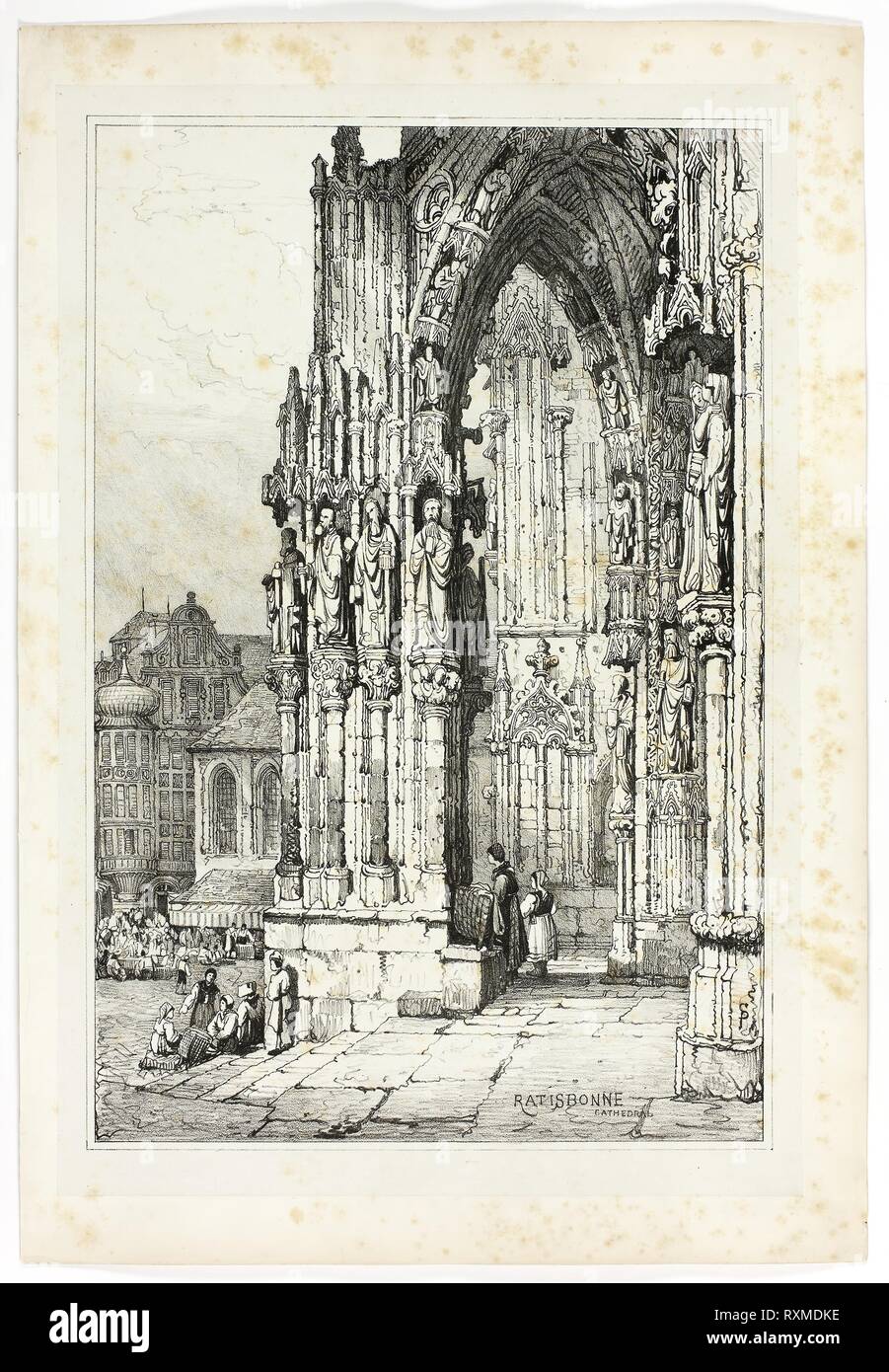 Ratisbonne Cathedral. Samuel Prout (English, 1783-1852); probably printed by Charles Joseph Hullmandel (English, 1789-1850); probably published by Rudolph Ackermann (English, 1764-1834). Date: 1833. Dimensions: 290 × 425 mm (image); 310 × 445 mm (primary support); 345 × 500 mm (secondary support). Lithograph in black on grayish-ivory chine, laid down on ivory wove paper. Origin: England. Museum: The Chicago Art Institute. Stock Photo
