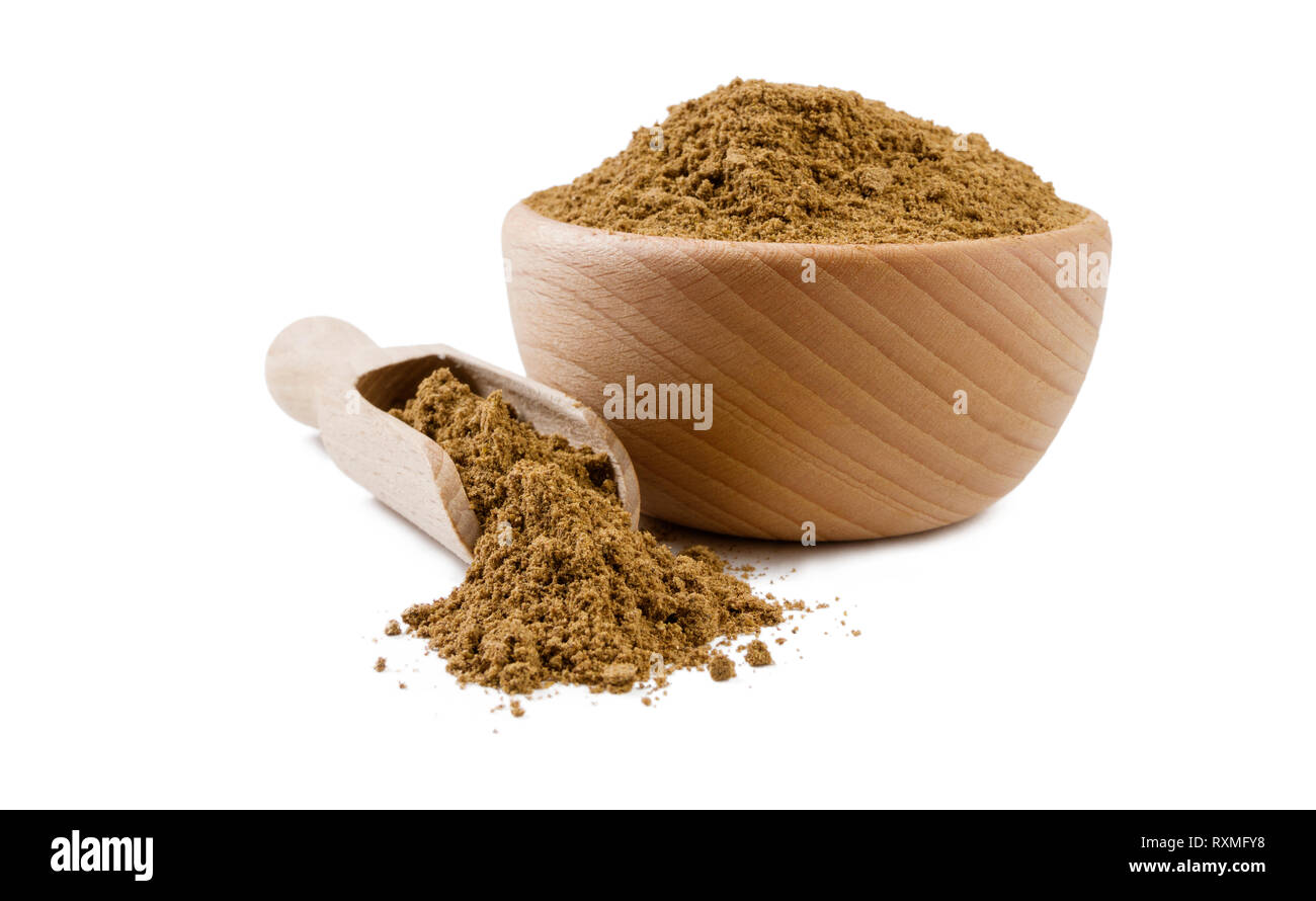 garam masala mix in wooden bowl and scoop isolated on white background.  Spices and food ingredients Stock Photo - Alamy