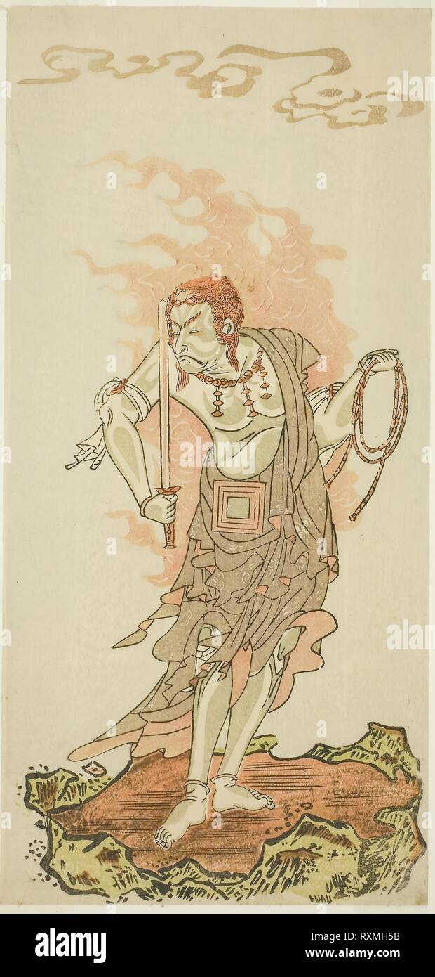 The Actor Ichikawa Danjuro V as the Buddhist Deity Fudo in the Final Scene from Part One of the Play Fuki Kaete Tsuki mo Yoshiwara (Rethatched Roof: The Moon also Shines Over the Yoshiwara Pleasure District), Performed at the Morita Theater from the First Day of the Eleventh Month, 1771. Katsukawa Shunsho ?? ??; Japanese, 1726-1792. Date: 1766-1776. Dimensions: 31.2 x 14.8 cm (12 1/4 x 5 13/16 in.). Color woodblock print; hosoban. Origin: Japan. Museum: The Chicago Art Institute. Stock Photo