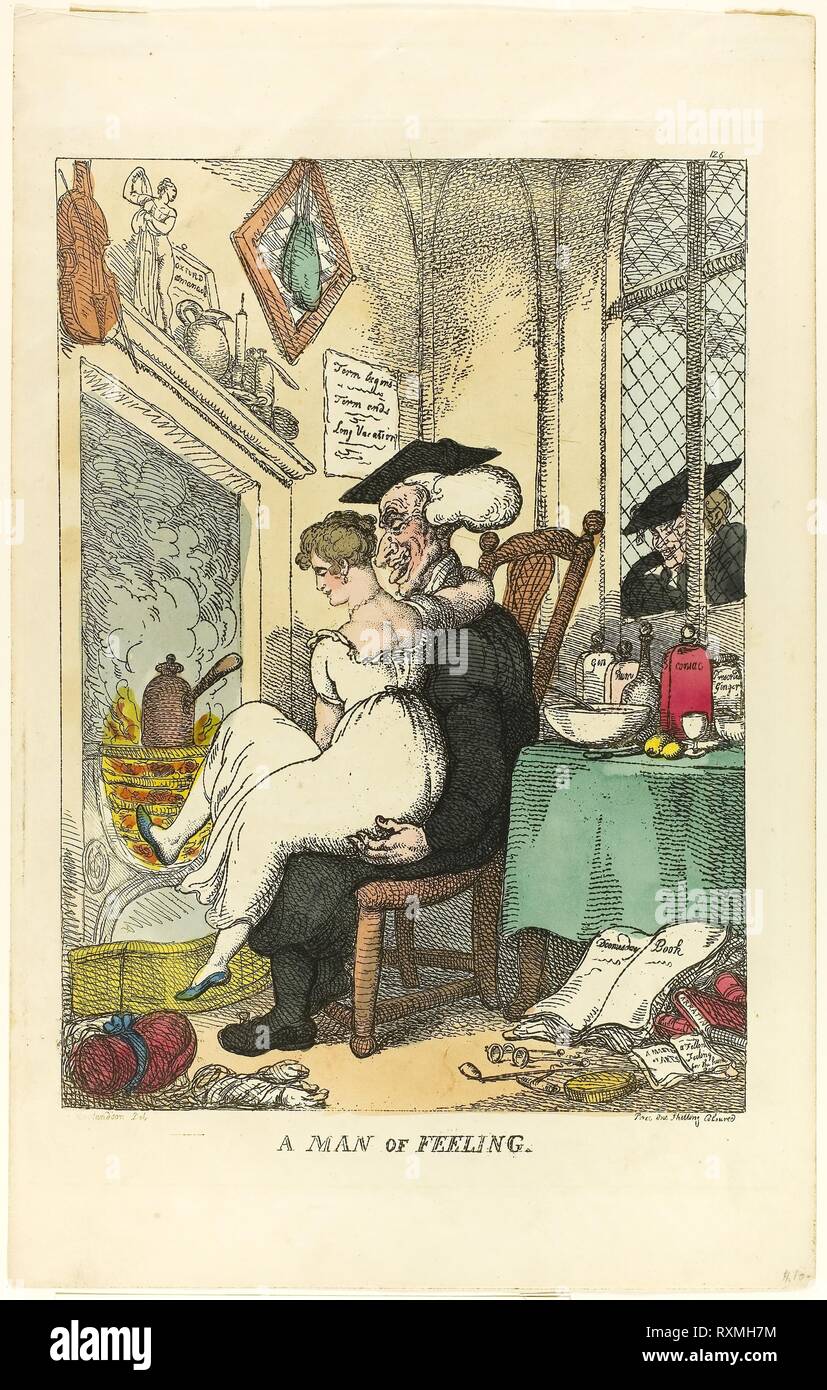A Man of Feeling. Thomas Rowlandson (English, 1756-1827); published by Thomas Tegg (English, 1776-1845). Date: 1811. Dimensions: 314 × 225 mm (image); 355 × 250 mm (plate); 417 × 270 mm (sheet). Hand-colored etching on ivory wove paper. Origin: England. Museum: The Chicago Art Institute. Stock Photo