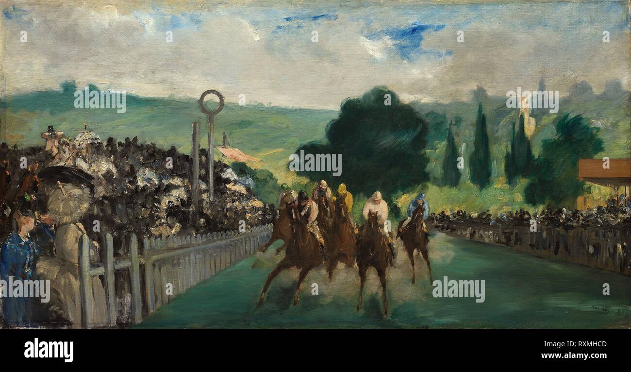 The Races at Longchamp. Édouard Manet; French, 1832-1883. Date: 1866. Dimensions: 44.0 × 84.2 cm (17 5/16 × 33 1/8 in.). Oil on canvas. Origin: France. Museum: The Chicago Art Institute. Stock Photo