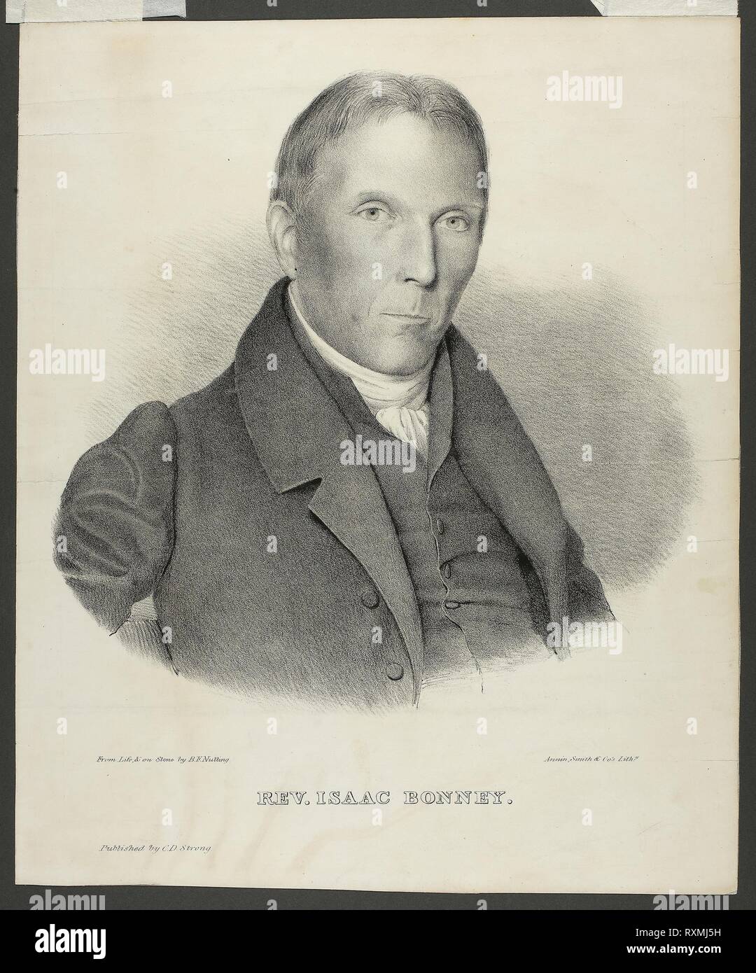 Reverend Isaac Bonney. Benjamin F. Nutting; American, 1826-1884. Date: 1825-1833. Dimensions: 308 x 255 mm. Lithograph on ivory wove paper, laid down. Origin: United States. Museum: The Chicago Art Institute. Stock Photo